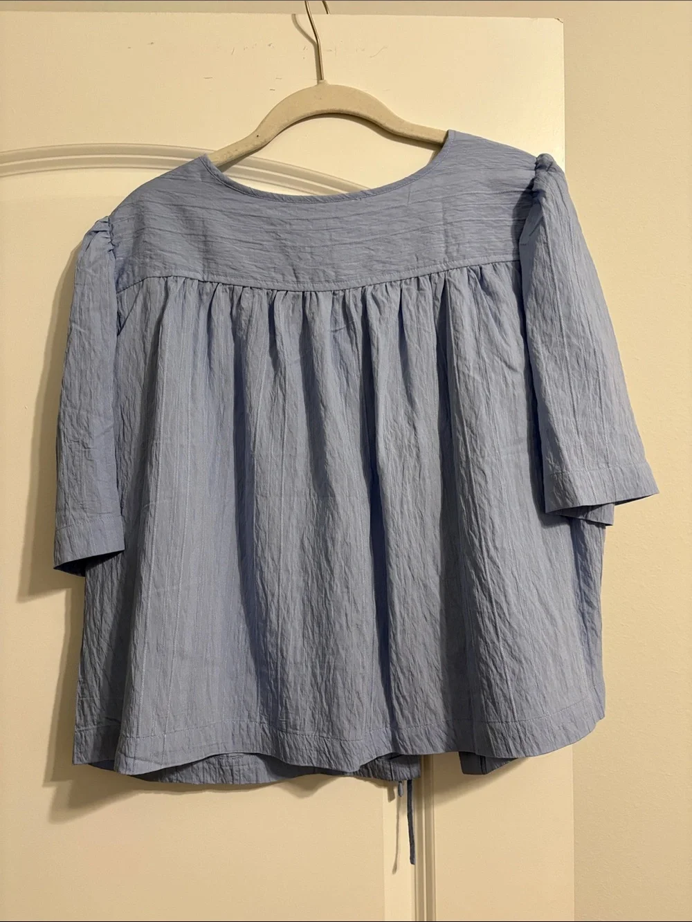 LOFT Light Blue Tie-Front Puff Sleeve Blouse